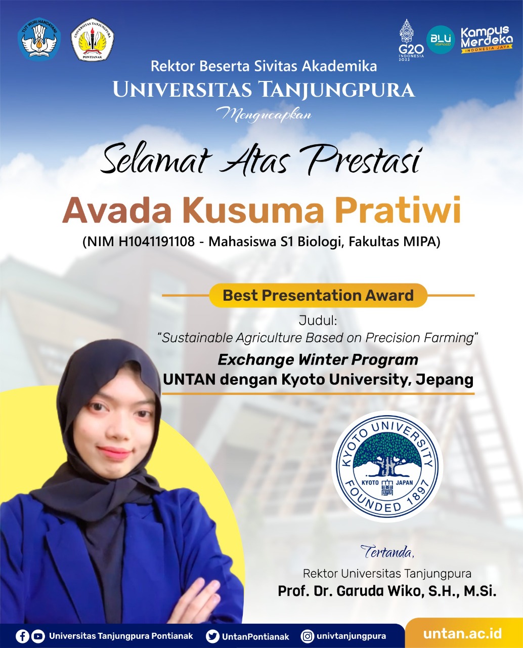 Best Presentation Award dalam Program Exchange Winter Program Untan dengan Kyoto University, Jepang